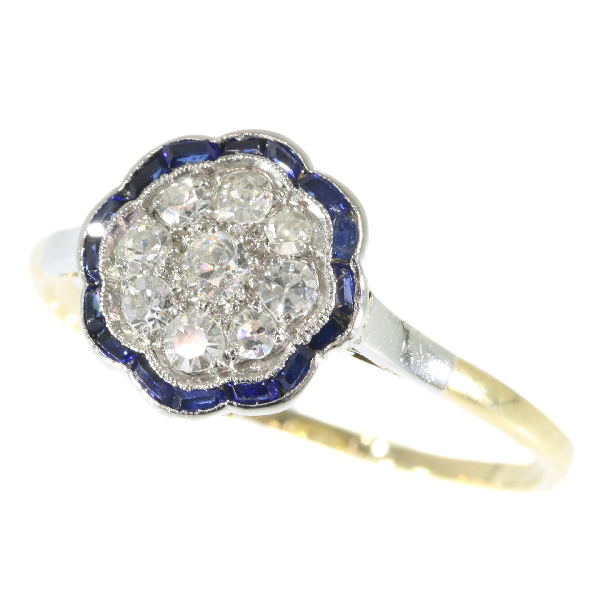 Subtle Vintage Art Deco Diamond And Sapphires Engagement Ring